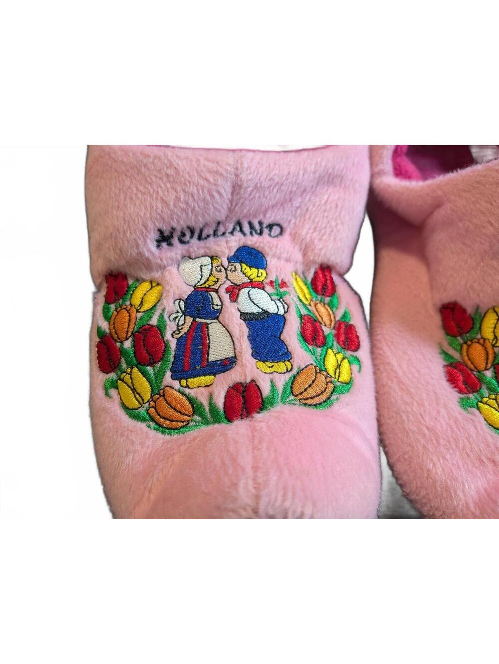 Holland Pink Plush Dutch Boy & Girl Tulip Souvenir Slippers